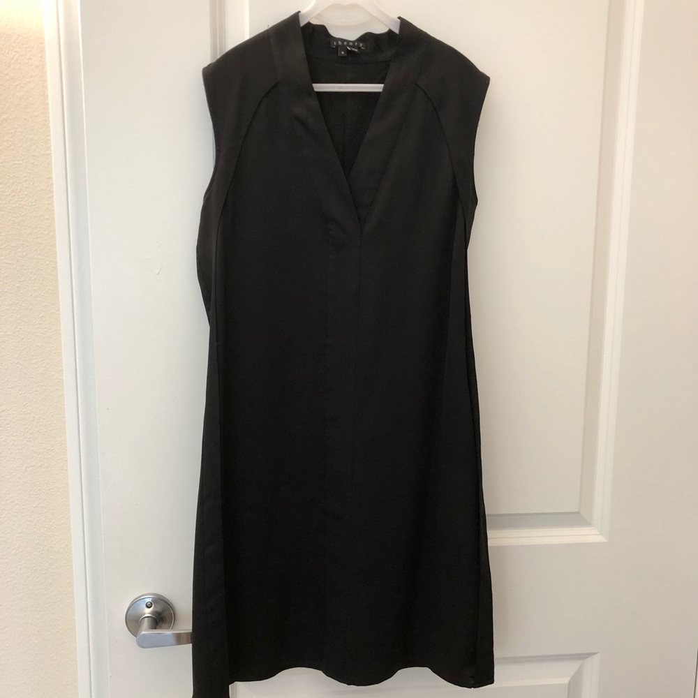 Theory | Satin Black V Neck Dress